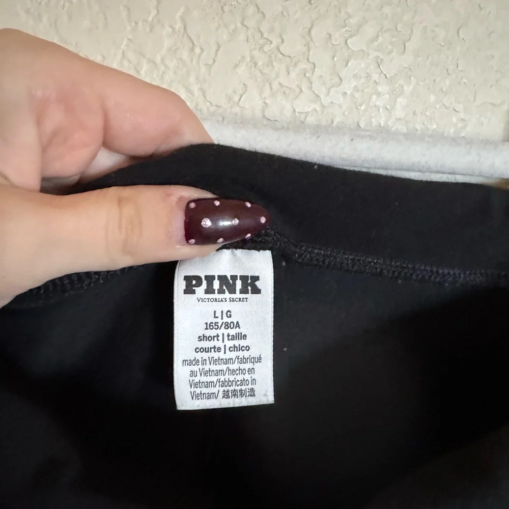PINK‎ Victoria's Secret Rhinestone Embezzled Fold Over Flare Leggings Sz L Black